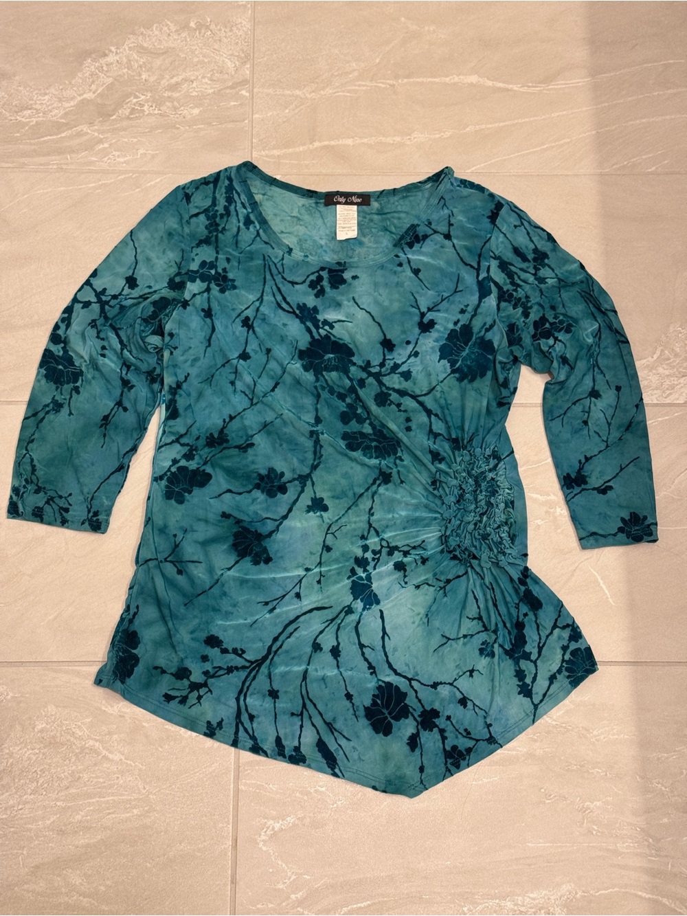 Vintage Y2K Only Nine Teal Floral Burnout Asymmetrical Ruched Top